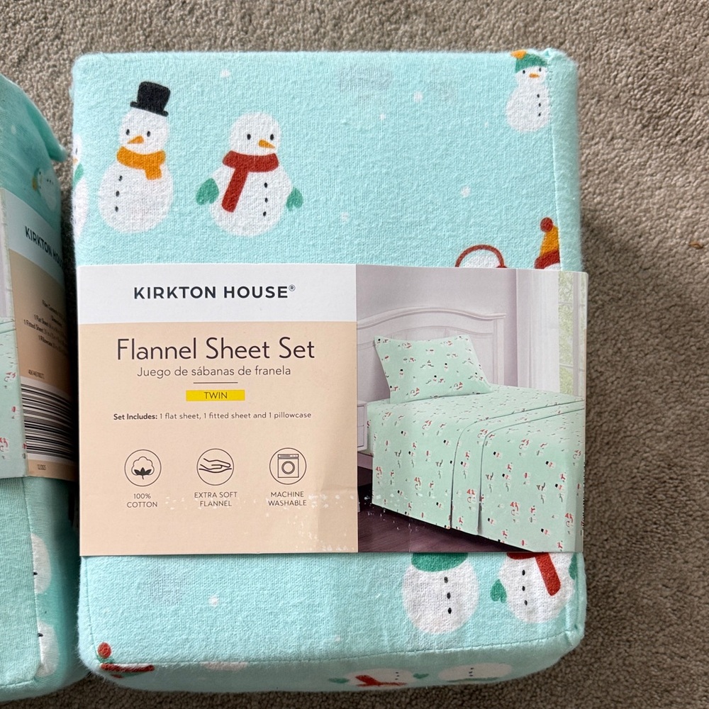 Kirkton House Mint Green Snowman Flannel Sheet Set - Picture 2 of 5